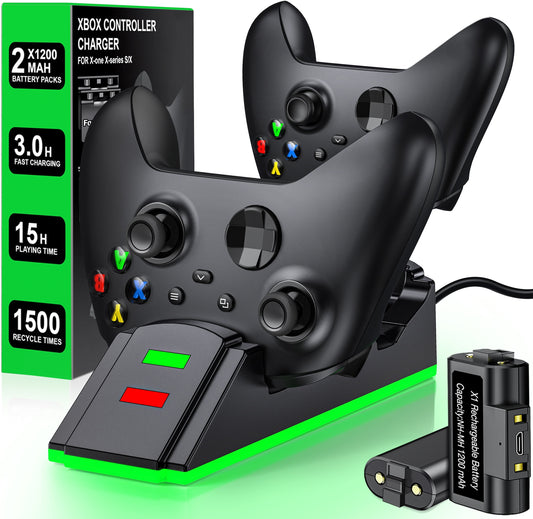 Charging Station Kit with 2 X 1200Mah(3600Mwh)Rechargeable Battery Pack for Xbox Series X|S/Xbox One/Xbox One S/X/Elite, Black, S06