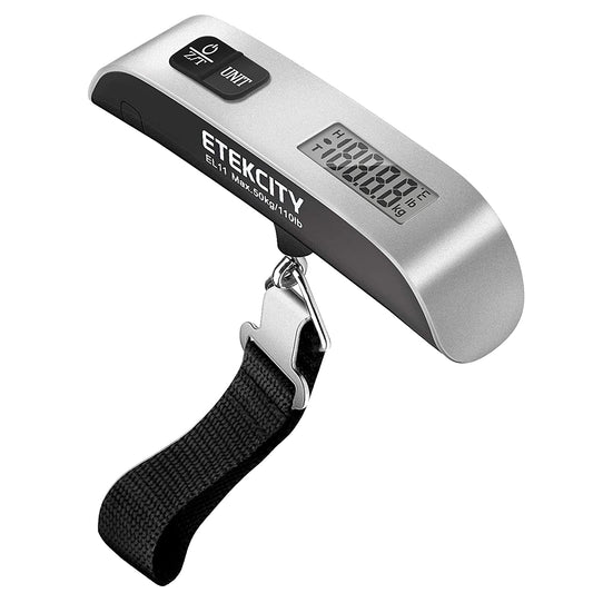 Luggage Scale, Travel Essentials, Digital Suitcase Weight Scales for Travel Accessories, Hanging Baggage Scale with Hook, 110 Pounds, Battery Included, Silver